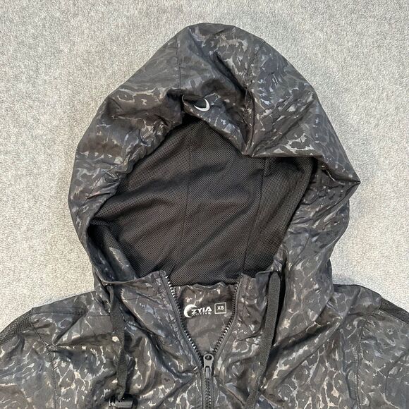 Zyia Active Black Leopard Hooded Windbreaker Bomber Jacket Womens X-Small Zip Up - Picture 5 of 9